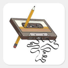 Cassette Tape Retro Rewind 80's Stil Fyrkantigt Klistermärke