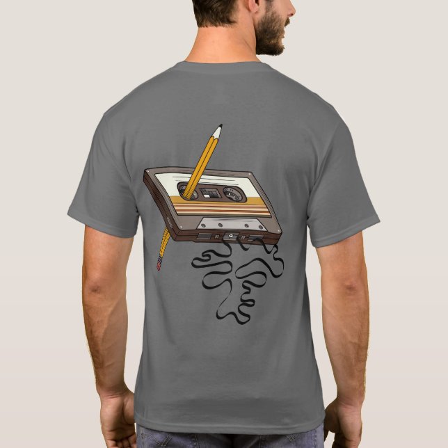 Cassette Tape Retro Rewind 80's Stil T Shirt (Baksida)