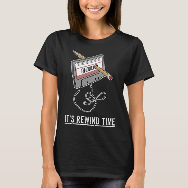 Cassette Tape Rewind Time Retro Music T Shirt (Framsida)