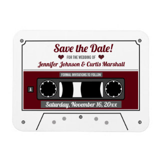 Cassette Tape Vin Red Bröllop spara datum Magnet