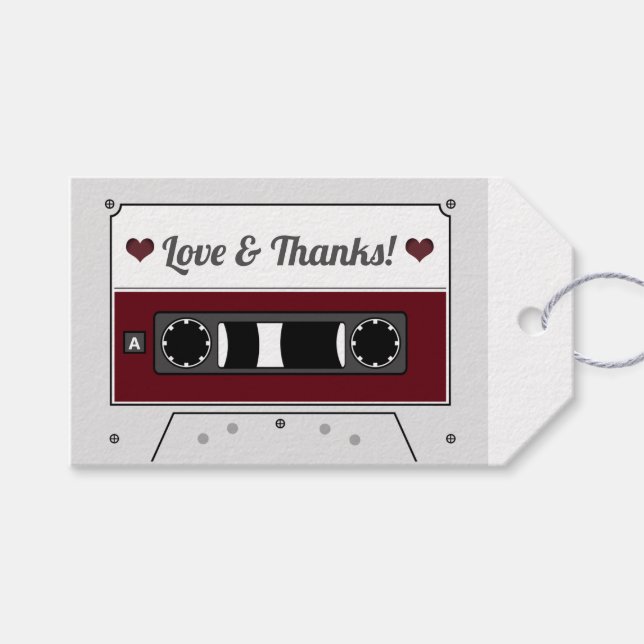 Cassette Tape Vin Red Wedding Favor Presentetikett (Framsidan (Horisontell))