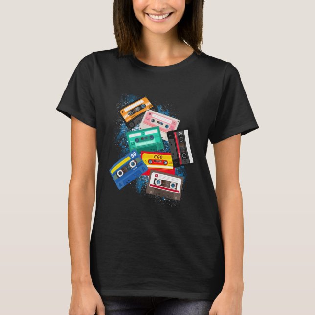 Cassette Tapes Mixtapes 1980s Radio Music Graphic  T Shirt (Framsida)