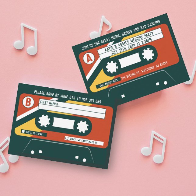 CASSETTE WEDDING INVITATION OSA KORT (Skapare uppladdad)