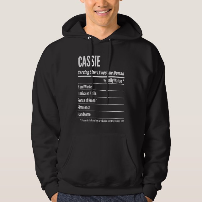 Cassie, näringsmässiga fakta som betjänar Storleka Hoodie (Framsida)
