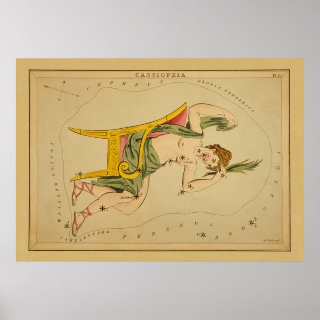 Cassiopeia - Vintage Astronomiskt stjärndiagram Poster (Framsidan)