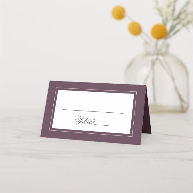 Cassis Bröllop Elegant Chic Gräns Calligraphy Placeringskort (Framsida)