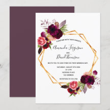 Cassis burgundy blommigt guld geometric bröllop
