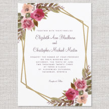 Cassis Lila Bröllop Guld Ram Vattenfärg Blommor