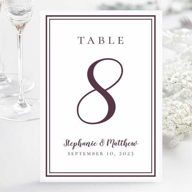 Cassis Lila Bröllop Modern Endern Chic Bordsnummer (Cassis Purple Wedding Modern Simple Chic Table Number
)
