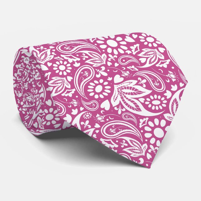 Cassis Mulberry och White Romantic Paisley Mönster Slips (Rullad)