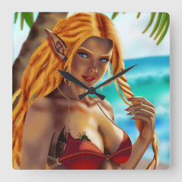 Cassja på stranden fyrkantig klocka