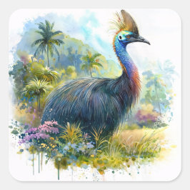 Cassowary Akvarell Konst Fyrkantigt Klistermärke