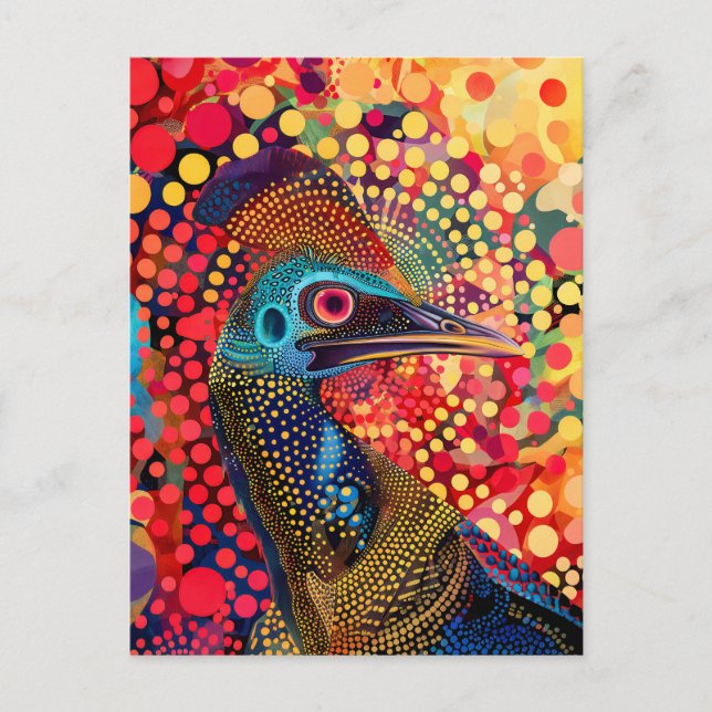 Cassowary in Aborigine Dot Art Stil Vykort (Framsida)