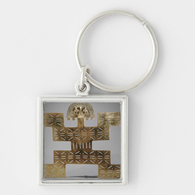 Cast den Tumbaga bröstfenan, från Huaca del Drake Fyrkantig Silverfärgad Nyckelring (Framsidan)