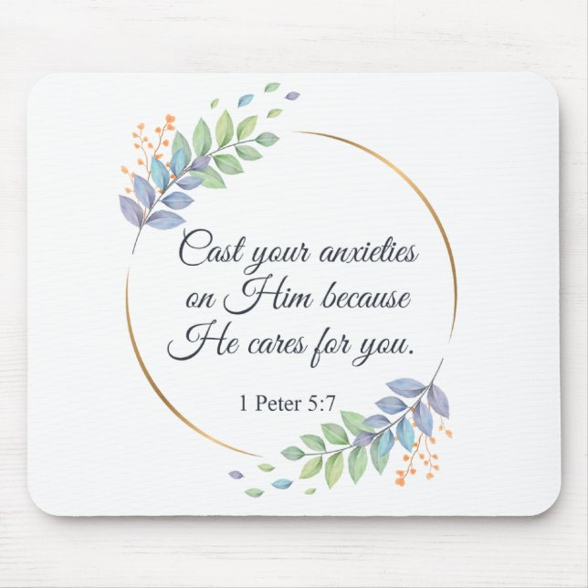 Cast dina ångor på honom 1 Peter 5:7 Musmatta (Framsidan)