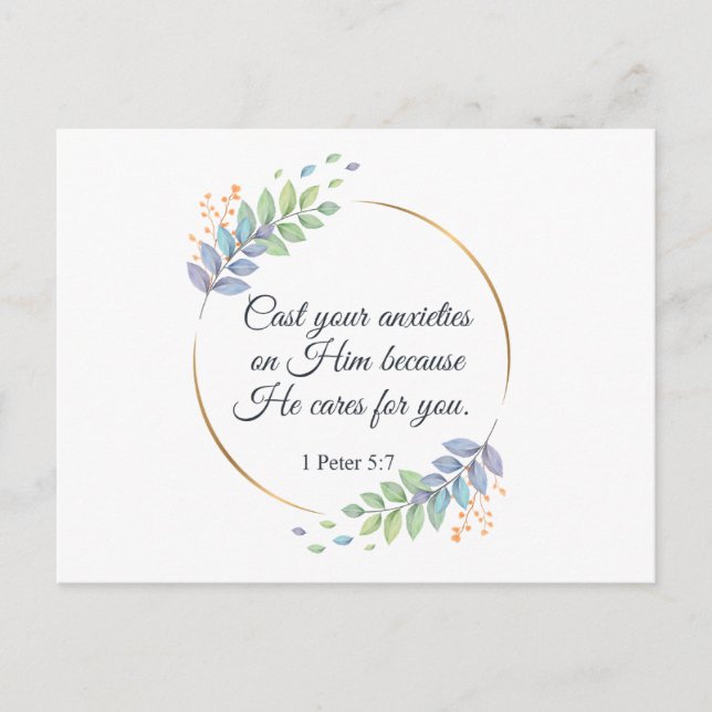 Cast dina ångor på honom 1 Peter 5:7 Vykort (Framsida)