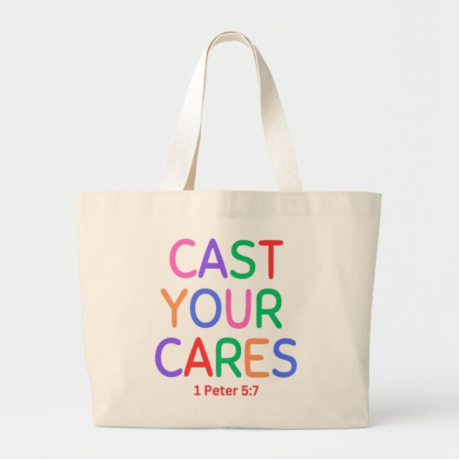 Cast Your Cares 1 Peter 5:7 Tote Bag Jumbo Tygkasse (Framsidan)