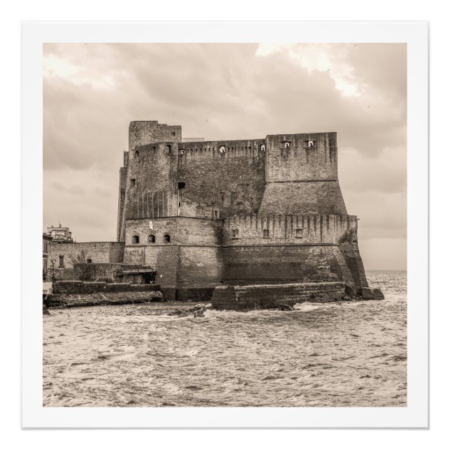 Castel dell'Ovo tonat i sepia Fototryck (Framsidan)