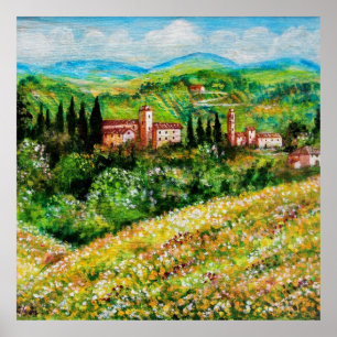 CASTEL IN CHIANTI LANDSCAPE ,GULT FLOWER FÄLT POSTER