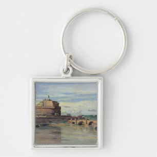 Castel Sant Angelo och floden Tiber, Rome Fyrkantig Silverfärgad Nyckelring