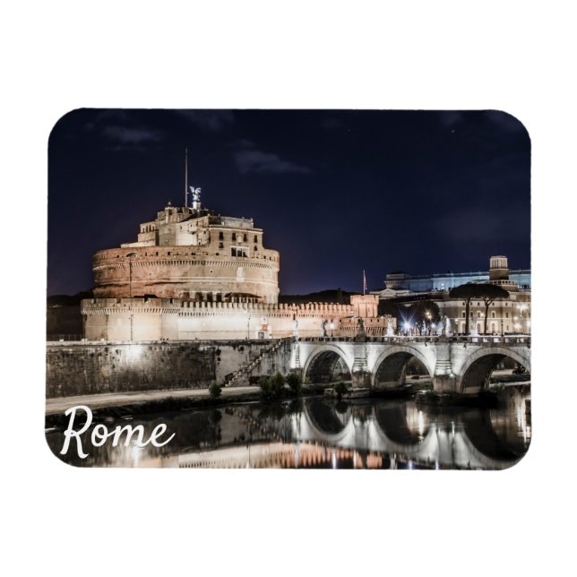 Castel Sant Angelo på natten i Rom Magnet (Horisontell)