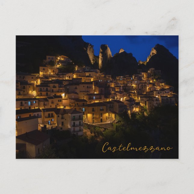Castelmezzano Basilicata Italia Scenia Natt Vykort (Framsida)