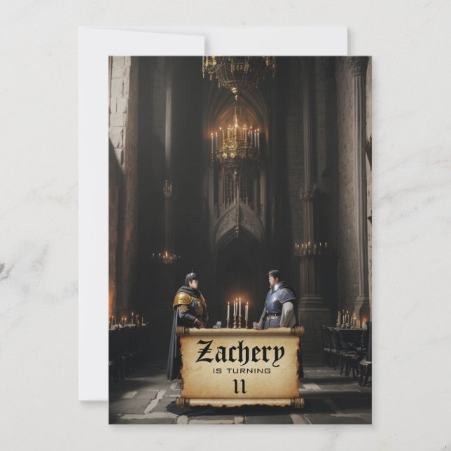 *~* Caster Medieval Theme AP88 2 KNIGHTS Birthday Inbjudningar (Framsida)