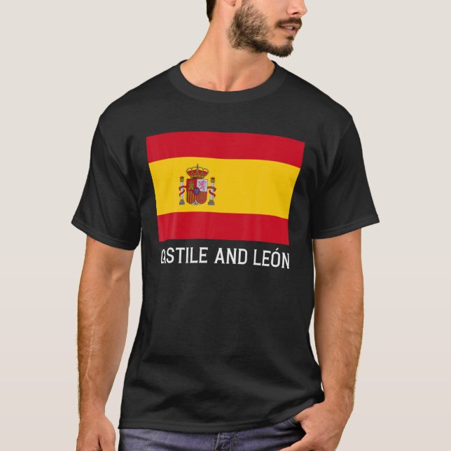 Castile and León Spain Flagga Emblem Escudo Bander T Shirt (Framsida)