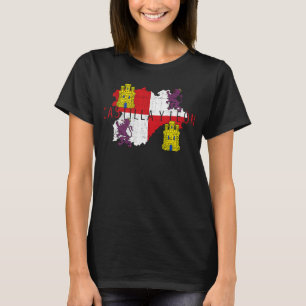 Castile Karta och Flagga Castilla y León Souvenir T Shirt