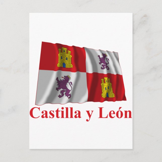 Castilla y León som viftar flagga med namn Vykort (Framsida)