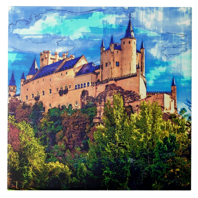 Castle Alcazar, Segovia, Spanien. Kakelplatta (Framsidan)