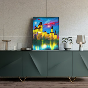 Castle at Night Painting Poster