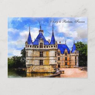 Castle Azay le Rideau, Loire Valley, Frankrike. Vykort
