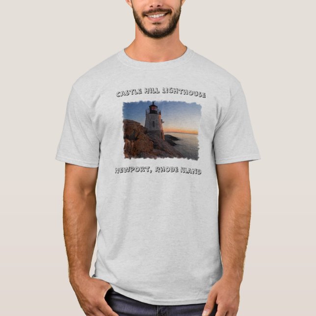 Castle Backe fyr, Newport RI Manar Tee Shirt (Framsida)