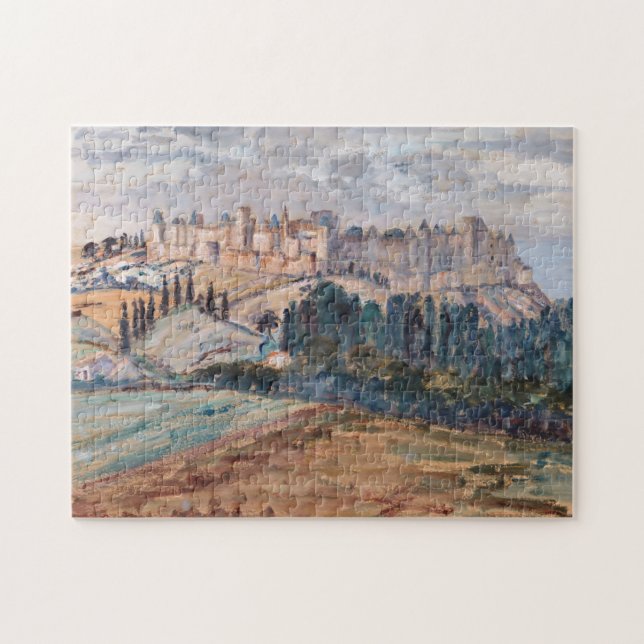 Castle, Backe, Träd Landcape Scene Puzzle Pussel (Horisontell)
