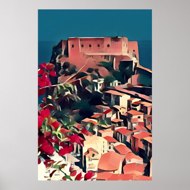 Castle by Sea Italien Art Print Poster (Framsidan)