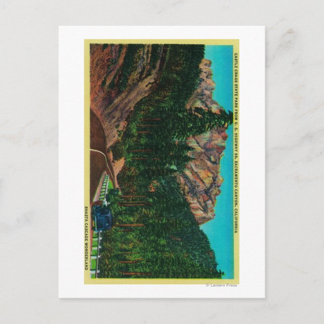 Castle Crags State Park från USA 99 Vykort (Framsida)