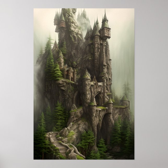 Castle Enchanted Forest Fantasy Art Poster (Framsidan)