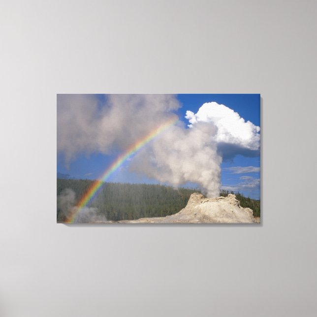 Castle Geyser med Rainbow, Yellowstone National P Canvastryck (Framsida)