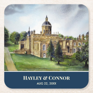 Castle Howard York England Watercolor Painting Underlägg Papper Kvadrat