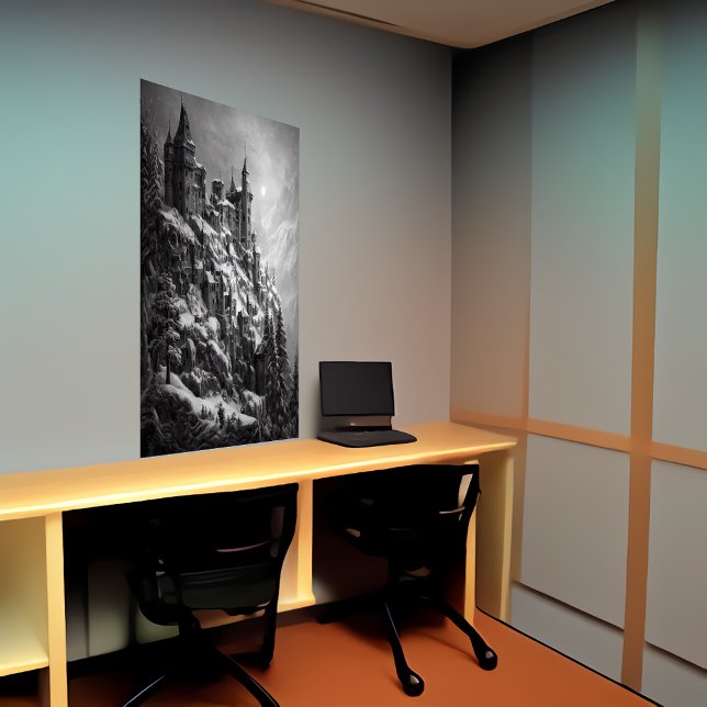 Castle i berget med snö | AI Art Poster (Skapare uppladdad)