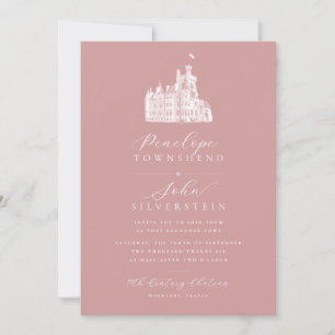 Castle Illustration Script Dusty Ro Rosa Bröllop Inbjudningar