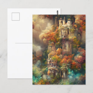 Castle in Forest, Fantasy Jungle, Fall Postcard Vykort