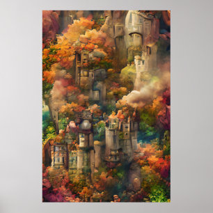 Castle in Forest, Fantasy Jungle, hösten Poster