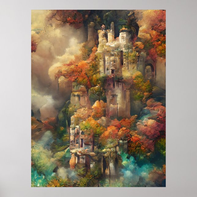 Castle in Forest, Fantasy Jungle, Magic Castle Pos Poster (Framsidan)