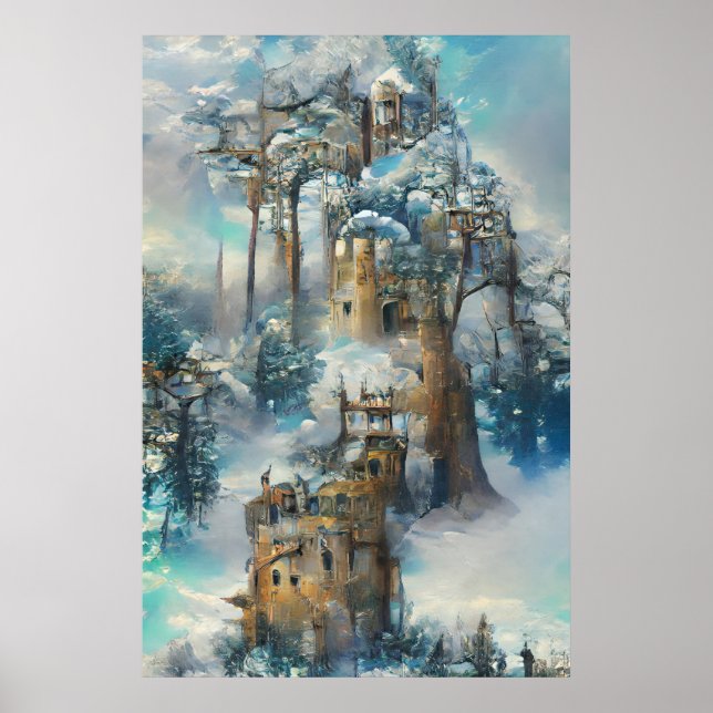 Castle in Forest, Fantasy Jungle, Magic Castle Poster (Framsidan)