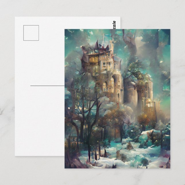 Castle in Forest, Fantasy Jungle, Magic Castle Vykort (Fram/baksida)