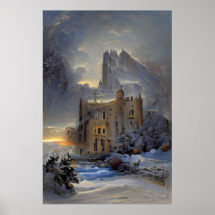 Castle in Snö, Retro Castle, julgåva Poster