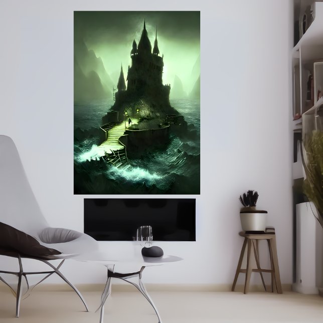 Castle in the stormy sea | AI Art Poster (Skapare uppladdad)