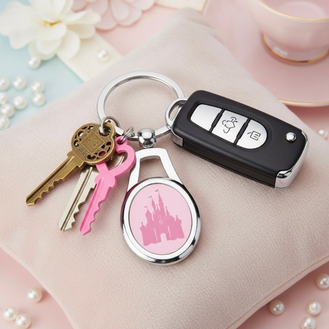 Castle Keychain Ovalt Silverfärgad Nyckelring (Skapare uppladdad)